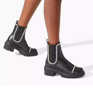 Stuart Weitzman Norah Demipearl Embellished Chelsea Booties in Black Size 9